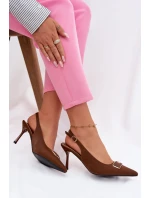 Dámské sandály na podpatku s ozdobným detailem Čokoládové model 21937509 - Boto