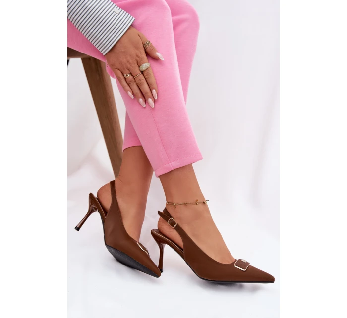 Dámské sandály na podpatku s ozdobným detailem Čokoládové model 21937509 - Boto