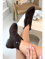 Dámské perforované kotníkové boty na nízkém podpatku S.Barski HY61-8026 Čokoládové Dámské perforované kotníkové boty na nízkém podpatku S.Barski HY61-8026 Čokoládové