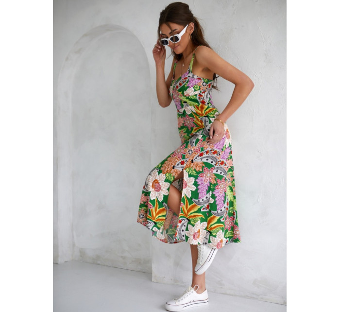 Letní midi šaty se zelenými ramínky