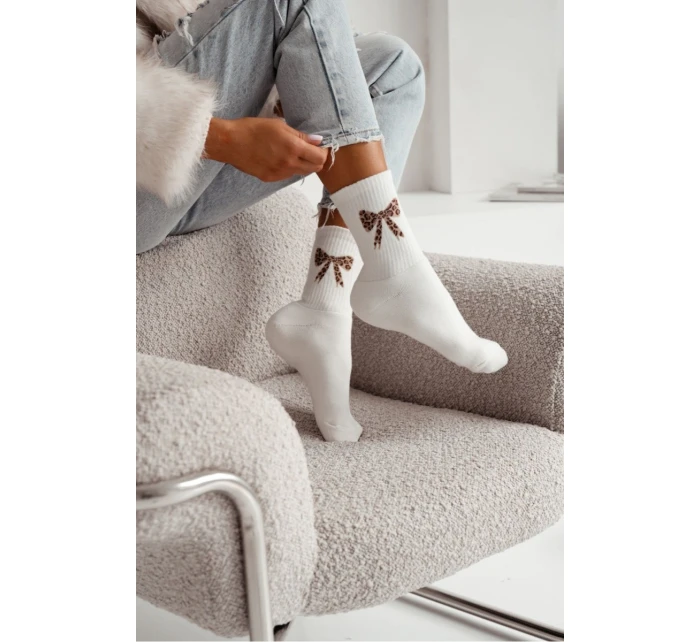 Dámské froté ponožky s puntíkovanou mašlí – ecru Dámské froté ponožky s puntíkovanou mašlí – ecru
