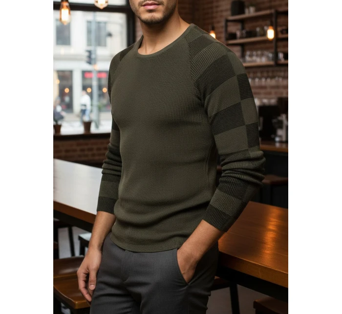 Pánský khaki svetr FashionStreet WX1637 Pánský khaki svetr FashionStreet WX1637