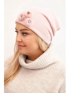 Dámská čepice s ozdobnými chlupatými květinami elegantní černá