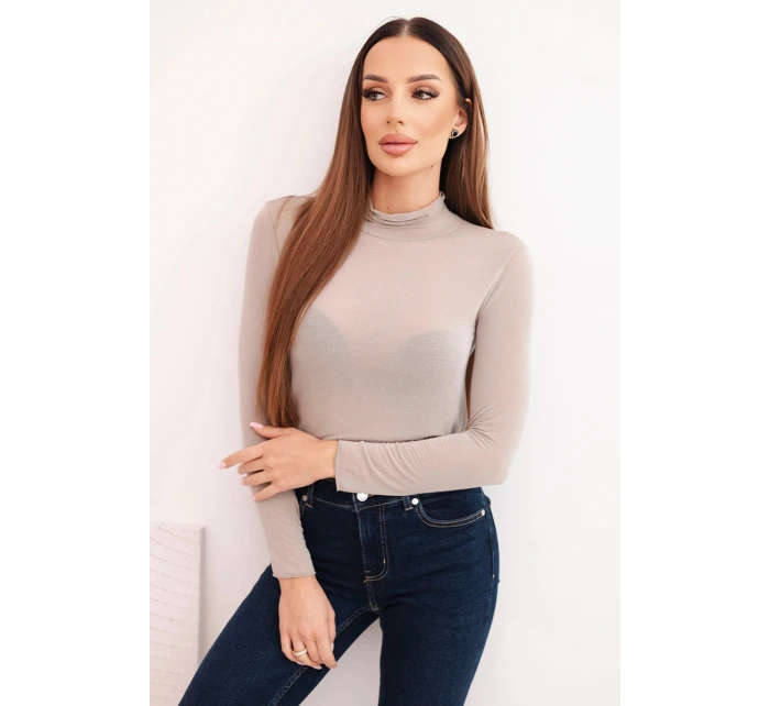 Dámská svetr z model 21777033 s rolákem a dlouhým rukávem tmavě béžová - K-Fashion