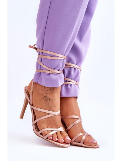 Dámské Sandály Vázané Na Vysokém Podpatku Béžove model 21619394 - Boto Dámské Sandály Vázané Na Vysokém Podpatku Béžove model 21619394 - Boto
