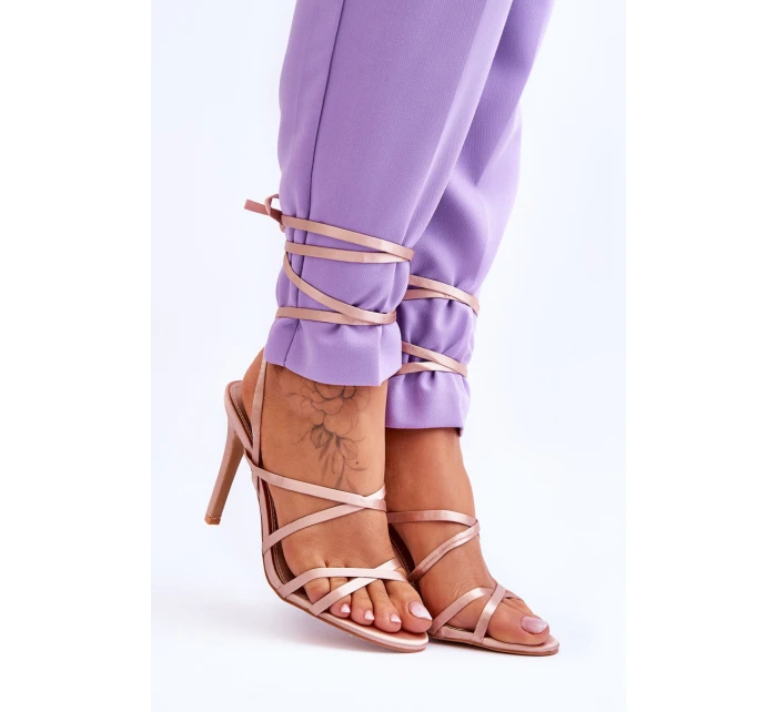 Dámské Sandály Vázané Na Vysokém Podpatku Béžove model 21619394 - Boto Dámské Sandály Vázané Na Vysokém Podpatku Béžove model 21619394 - Boto
