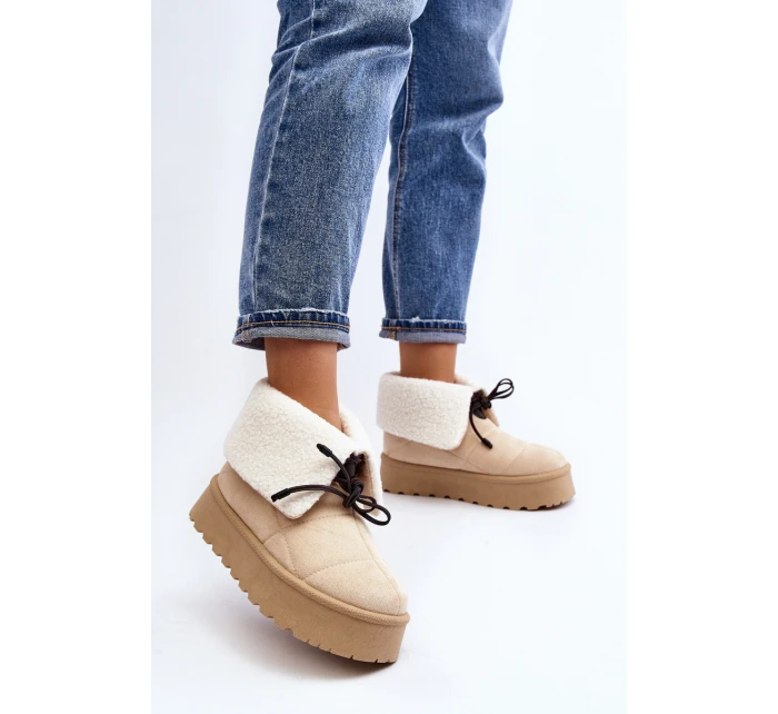 Sněhule na platformě s kožešinou světle béžové model 21644734 - Boto