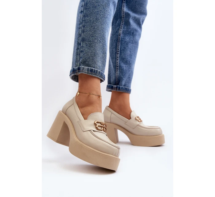 Zazoo 20170 Dámská kožená obuv na podpatku světle béžové