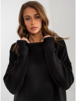 Dámský černý oversized svetr s rolákem