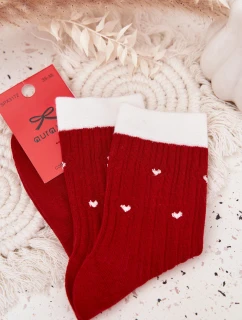 Dámské vánoční ponožky s motivem srdíček – červené