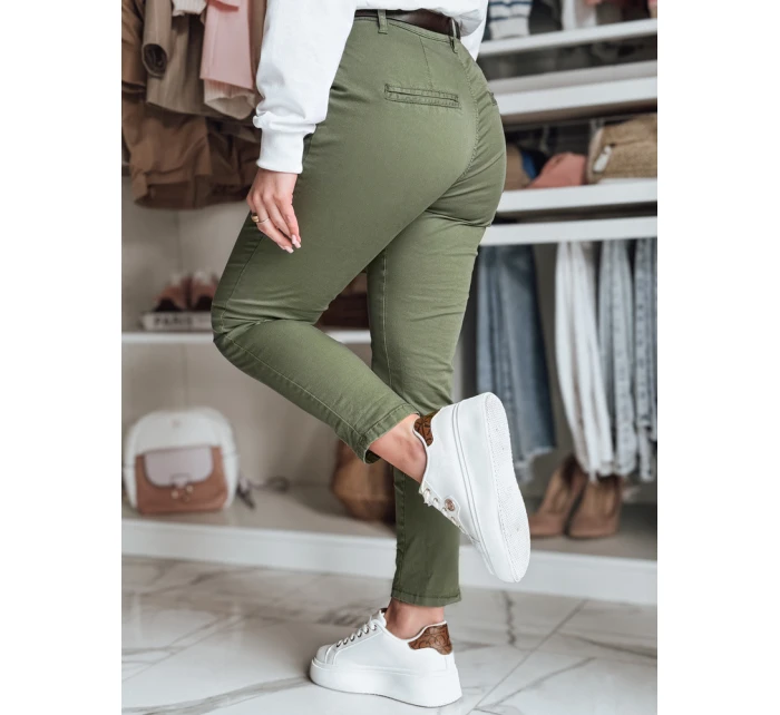 Dámské kalhoty slim fit s páskem LINESKA khaki FashionStreet UY2575 Dámské kalhoty slim fit s páskem LINESKA khaki FashionStreet UY2575