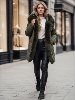 Dámská zimní bunda MORISIO dlouhá prošívaná s kapucí zelená FashionStreet TY4671z