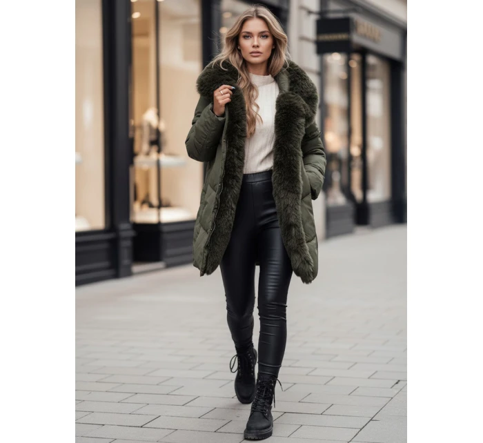 Dámská zimní bunda MORISIO dlouhá prošívaná s kapucí zelená FashionStreet TY4671z