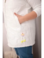 Dámská vesta Plus Size s kapucí a květinovým prošíváním bílá