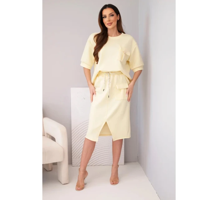 Dámský máslový komplet s halenkou a midi sukní žlutý