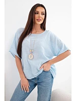 Dámská bavlněná oversize halenka s krátkým rukávem modrá Dámská bavlněná oversize halenka s krátkým rukávem modrá