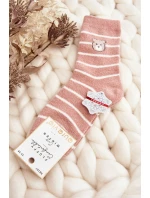 Dámské teplé ponožky v model 21643598 s medvídkem růžové - Aura.via