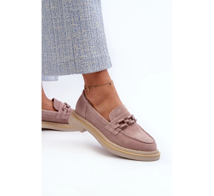 Dámské semišové mokasíny na ploché podrážce s ozdobou D&A TW101 Špinavě růžové