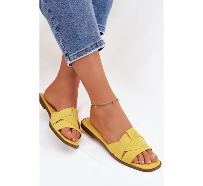 Dámské ploché sandály s pásky Eko Zamszové Žluté model 21937439 - Boto