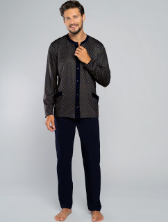 Pánské pyžamo Joachim dlouhé rukávy, dlouhé kalhoty - rozetový potisk/námořnická modrá