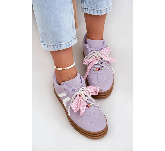 Dámské tenisky na platformě s ozdobami – fialové Vinness