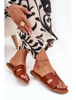 Dámské ploché pantofle s výřezy – camel