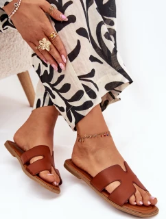 Dámské ploché pantofle s výřezy – camel