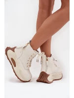 Dámské kožené boty GOE – světle béžové, zateplené, na platformě Dámské kožené boty GOE – světle béžové, zateplené, na platformě