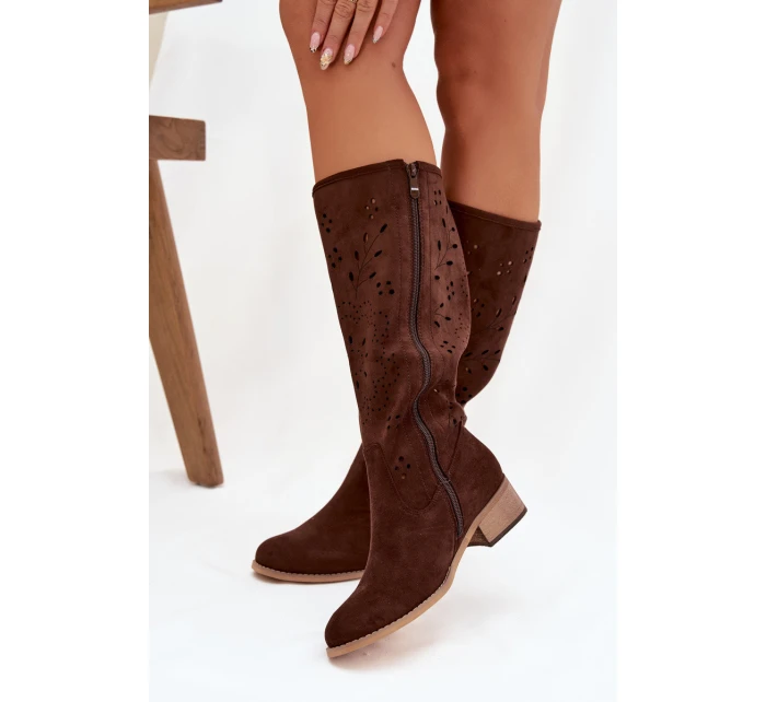 Dámské kozačky na podpatku – čokoládová model 21837092 - Kesi