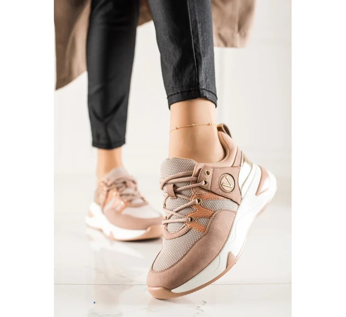 Komfortní dámské růžové  tenisky bez podpatku