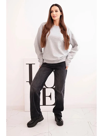 Dámská mikina z materiálu basic s kulatým výstřihem šedá model 21494901 - K-Fashion Dámská mikina z materiálu basic s kulatým výstřihem šedá model 21494901 - K-Fashion