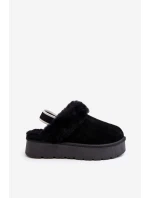 Kožené Semišové Pantofle Dámské Na Platformě S Kožešinou Černé model 21638818 - Boto