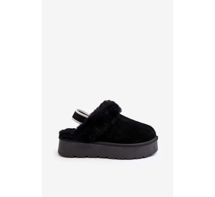 Kožené Semišové Pantofle Dámské Na Platformě S Kožešinou Černé model 21638818 - Boto