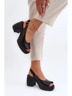Zazoo 40376 Kožené sandály na masivním podpatku Černé