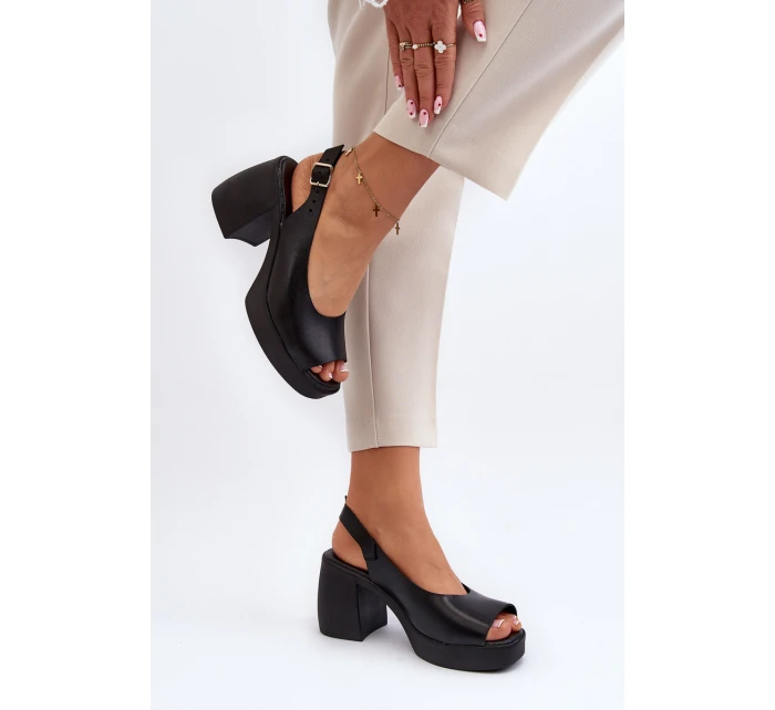 Zazoo 40376 Kožené sandály na masivním podpatku Černé
