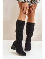 Dámské Kozačky Na Podpatku Před Koleno Černé Erisorae