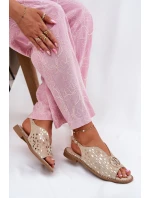 Kožené Sandály Na Plochém Podpatku S Ozdobou model 21696730 Zlaté - S.Barski