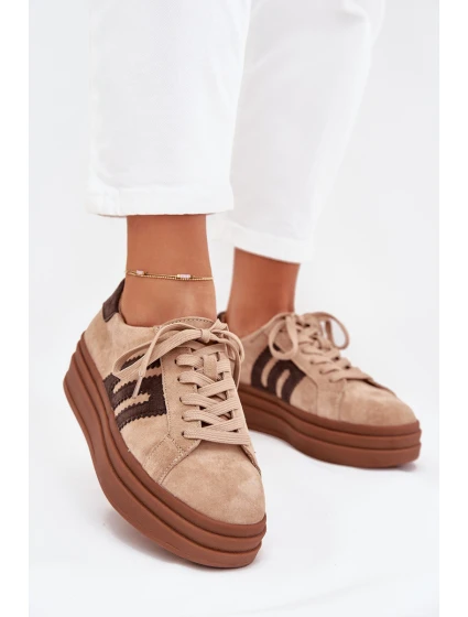 Dámské sneakersy na platformě z přírodní semiše béžové Eldira Dámské sneakersy na platformě z přírodní semiše béžové Eldira