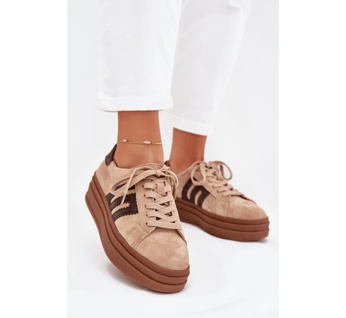 Dámské sneakersy na platformě z přírodní semiše béžové Eldira Dámské sneakersy na platformě z přírodní semiše béžové Eldira