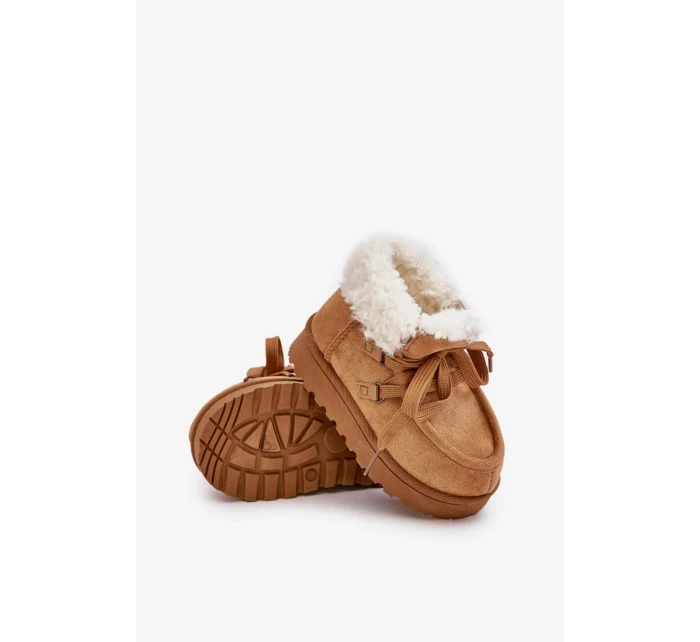 Sněhule Kotníkové Dětské Boty Zateplené Kožíškem Camel Adelane
