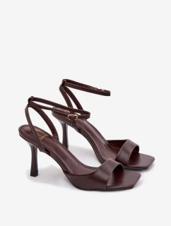 Dámské sandály na jehlovém podpatku z eko kůže - čokoládová Brisora
