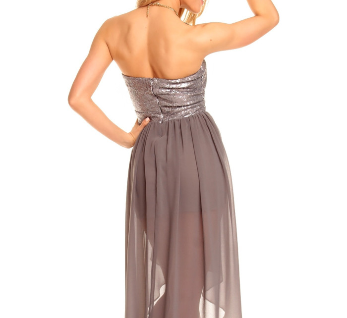 Dámské společenské šaty model 15042379 s asymetrickou sukní šedé Šedá - Mayaadi