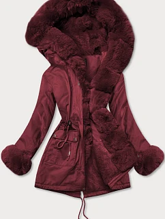 Bavlněná parka s kožešinou vínová (xw805x)