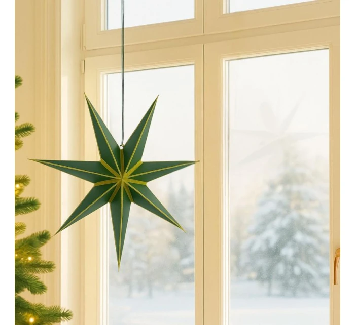 FSC Závěsná papírová dekorace STAR 18x60CM ZELENÁ 7 RÁMEČKŮ MICA