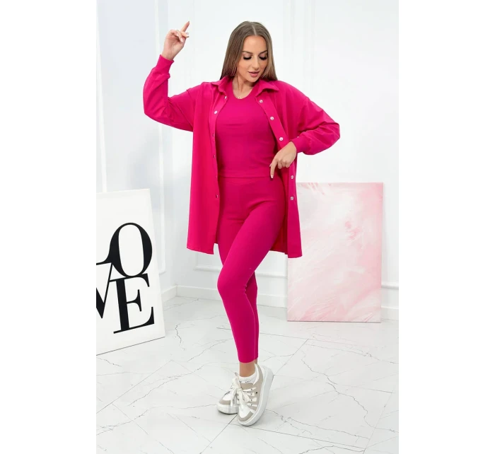 3dílný set halenka, top a legíny fuchsiová