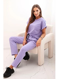 Bavlněný komplet halenka + kalhoty světlá fialová