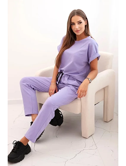 Bavlněný komplet halenka + kalhoty světlá fialová