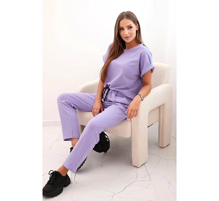 Bavlněný komplet halenka + kalhoty světlá fialová