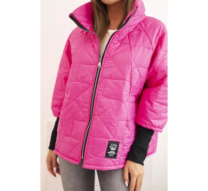 Dámská prošívaná bunda s krátkým střihem a stojáčkem růžová