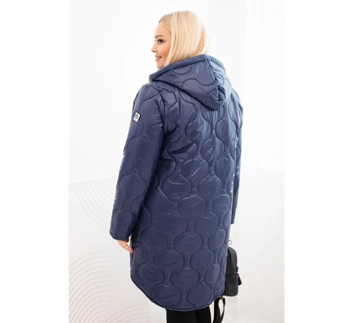 Dámská bunda Plus Size zimní prošívaná s kapucí modrá